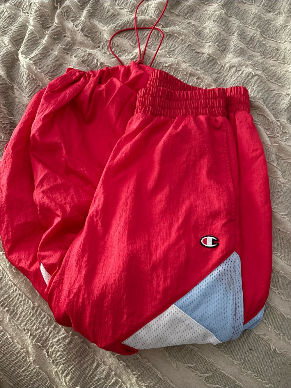 Champion Red Athletic Shorts with Light Blue & White Panels